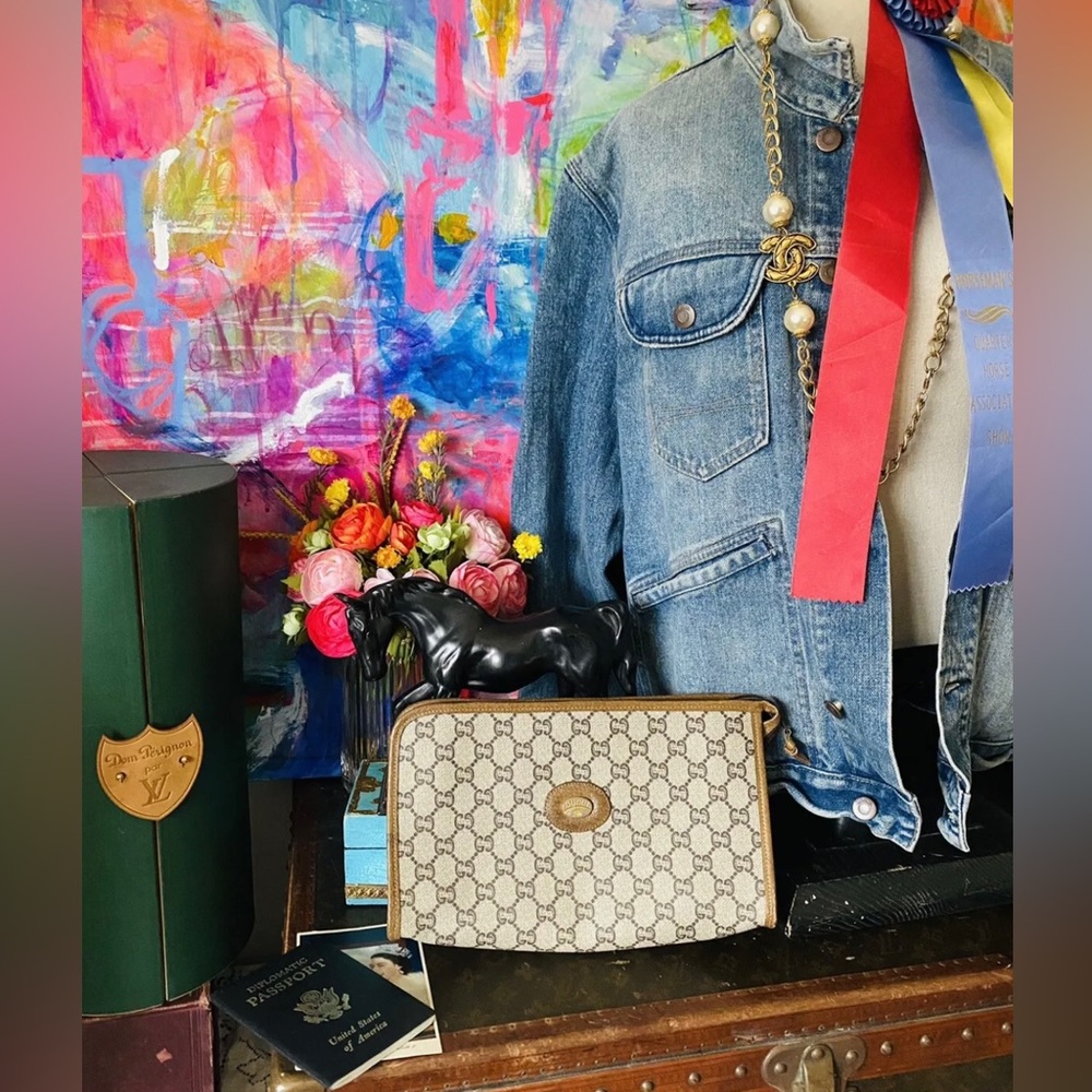 Rare Vintage GUCCI Plus GG Monogram Clutch Purse Handbag Bag Designer Stylist ❤️
